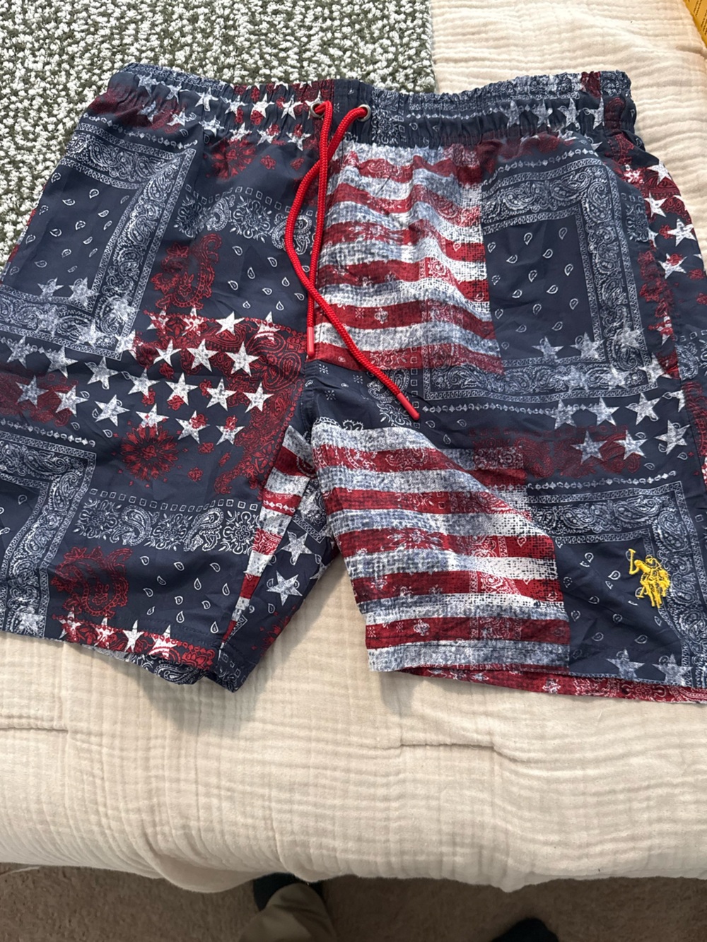 Navy, Red & White Flag-Print Hybrid Shorts